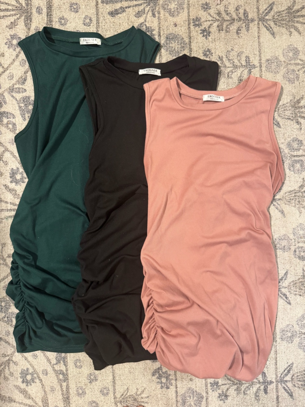 Ribbed Maternity Tank Top Trio - Rose, Black, Forest Green